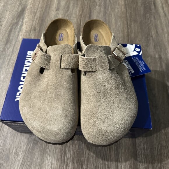 NIB Birkenstock Soft Footbed Boston Taupe Suede Slide Sandal Shoes Men 8 EU 41 main image 2